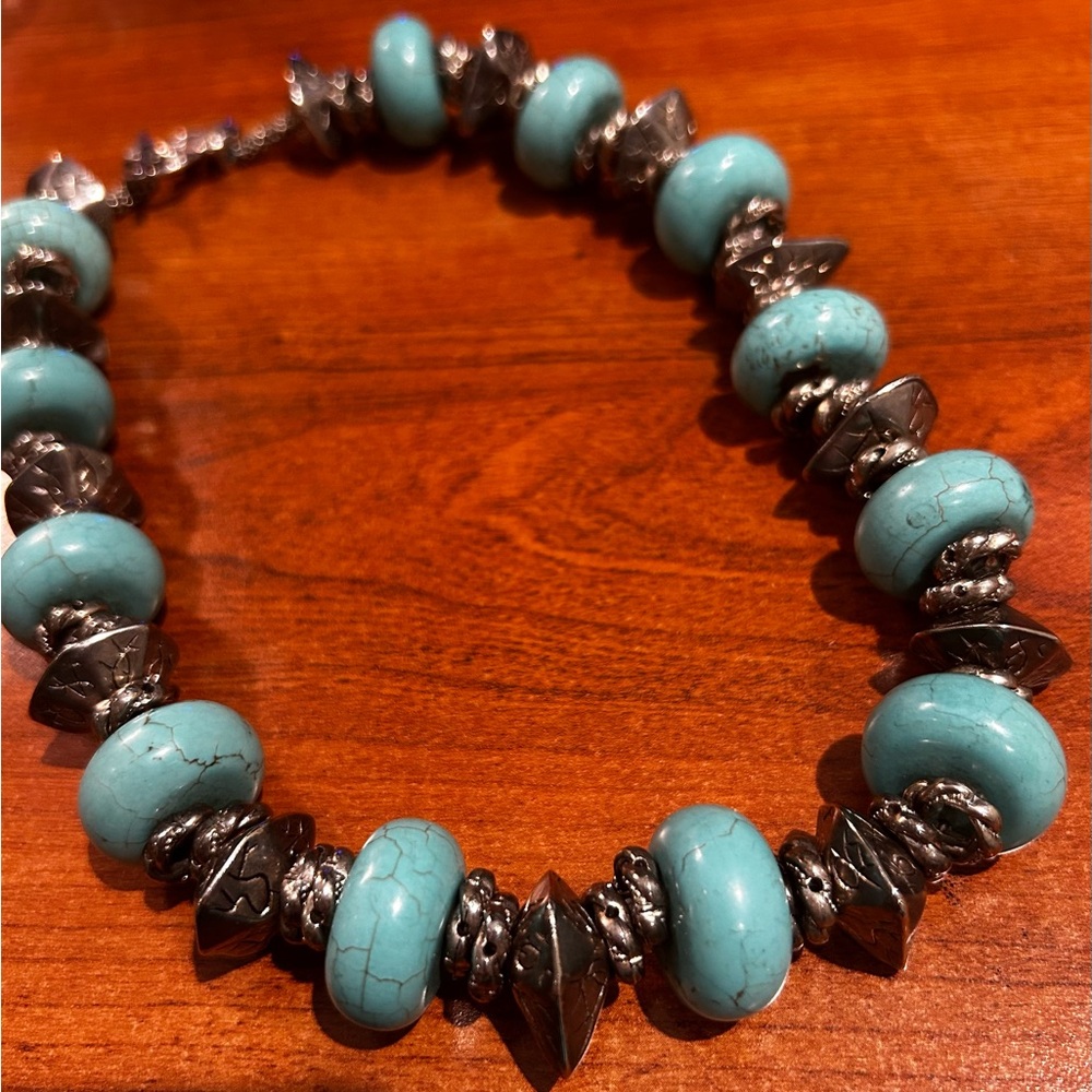 Turquoise and Silver Beaded Necklace